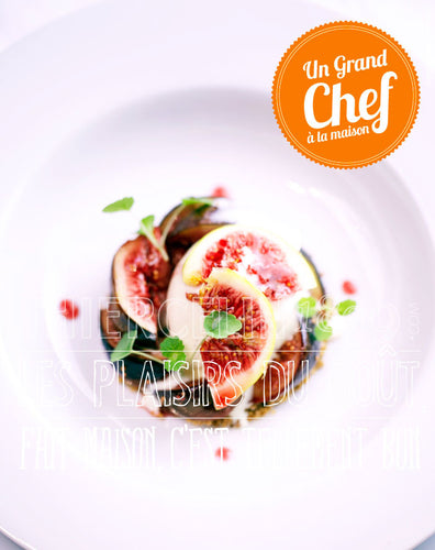 LA FIGUE, confite à la crème de cassis, quenelle de glace à la Vanille Bourbon fait maison