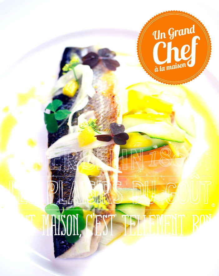Filet de bar aux agrumes - Tagliatelles de légumes et beurre cardamome