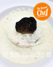 ILE FLOTTANTE AUX PRALINES, crème anglaise à la truffe fraîche et sa tuile croquante
