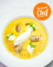 VELOUTÉ DE COURGE, Sot-l'y-laisse, œufs de caille et quenelle de crème montée au Pharaon Dukkah® fait maison
