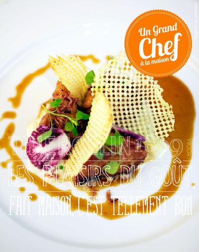 RIS DE VEAU EN CROÛT D’OIGNON, Chou-fleur et pomme gaufrette fait maison